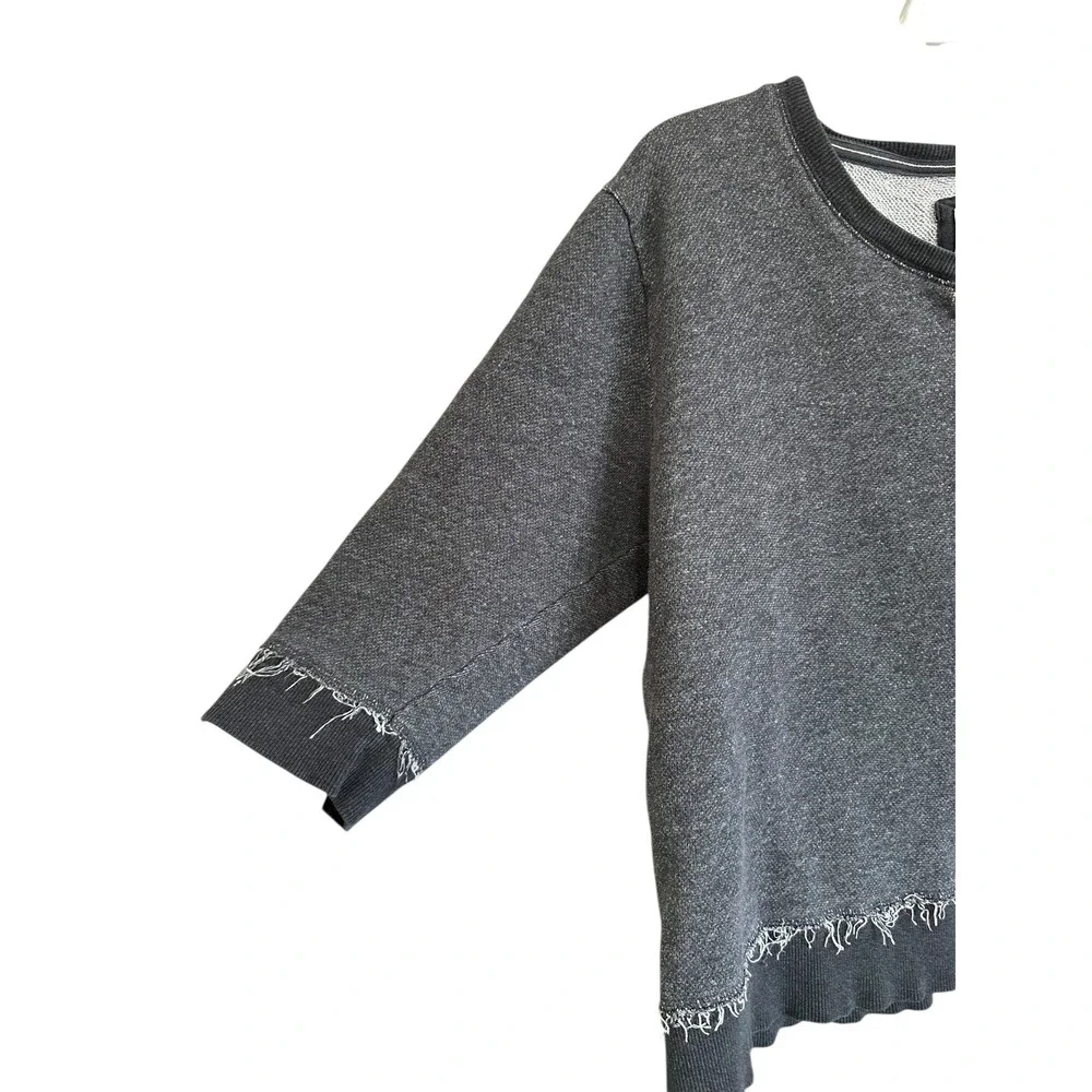 Aerie Women's Gray Distressed Raw Hem Crop Sweatshirt 3/4 Sleeve XL Grunge - Picture 3 of 5